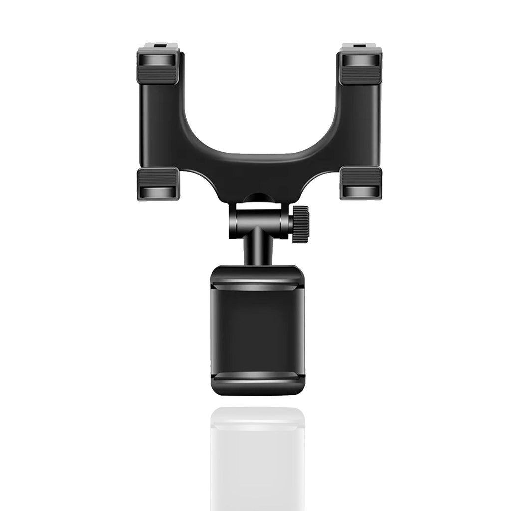 Rear view mobile holder installed in a car, ready for use.