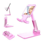 A phone stand with a mirror, adjusted to a higher position for comfortable viewing.