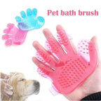 Pet grooming glove with soft rubber tips for fur removal and massage