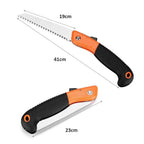 Compact folding saw, demonstrating its portability for outdoor adventures.
