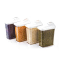 Set of 6 Organivo easy flow storage jars with vibrant lids.