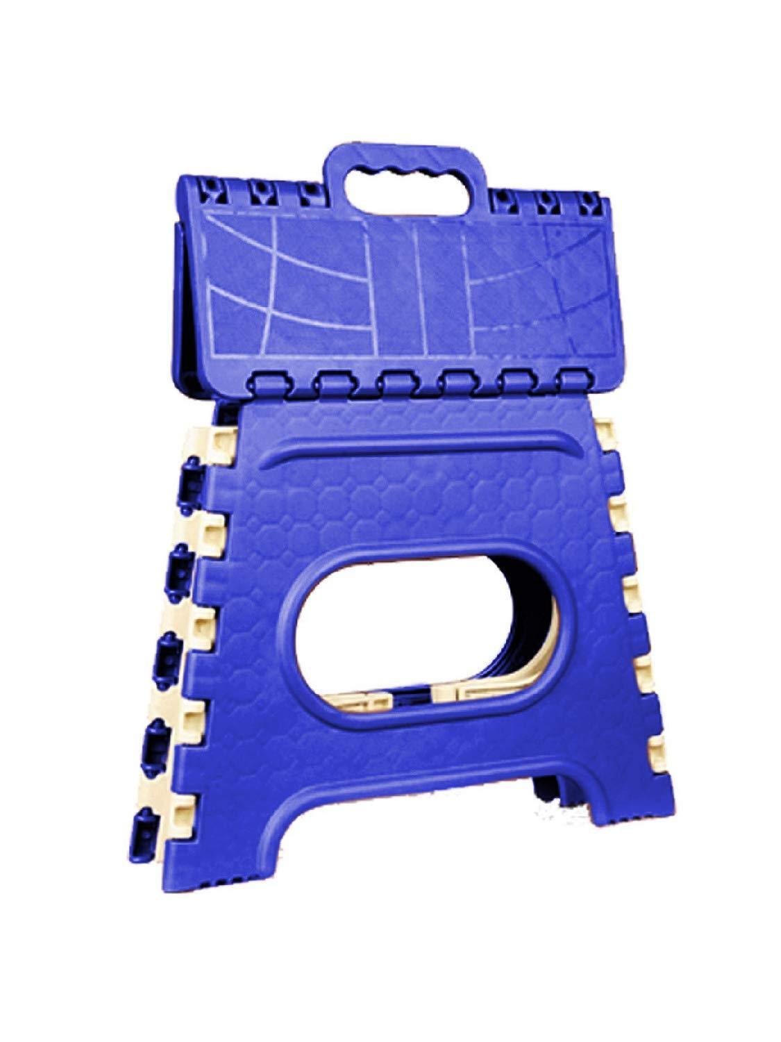 Compact 12 inch plastic step stool folded flat, highlighting its portability.