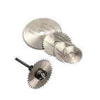 Multiple sizes of HSS circular saw blades displayed for rotary tool compatibility.