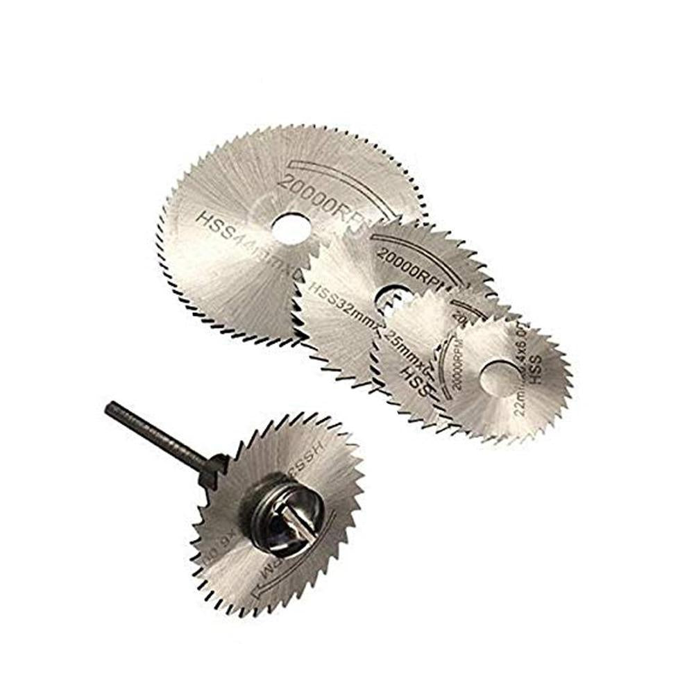 Multiple sizes of HSS circular saw blades displayed for rotary tool compatibility.
