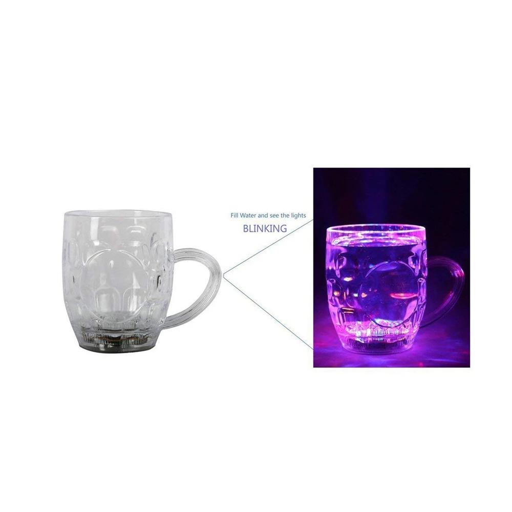 Bright rainbow LED cup with a drink, creating a lively atmosphere.