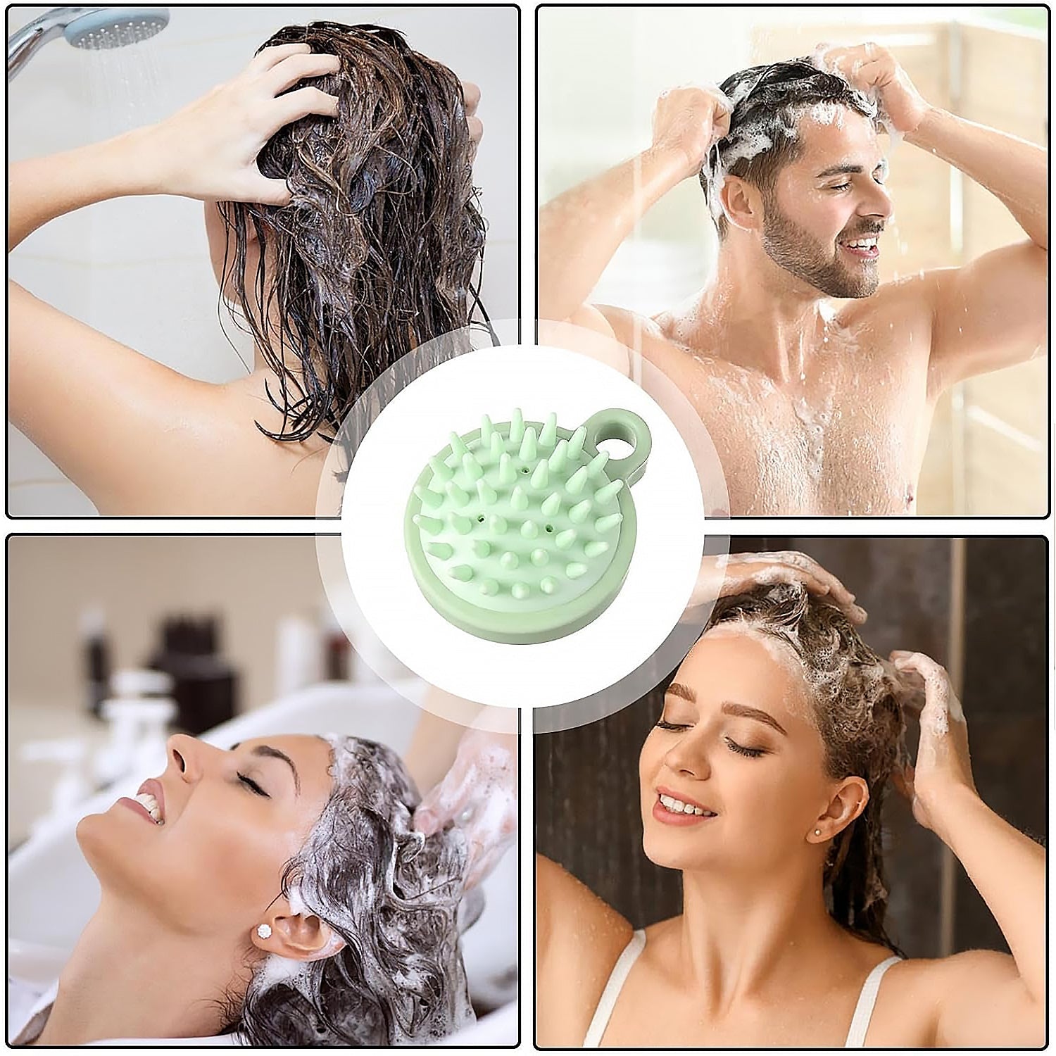 Close-up view of the soft silicone teeth on the scalp massage comb, designed for gentle exfoliation.