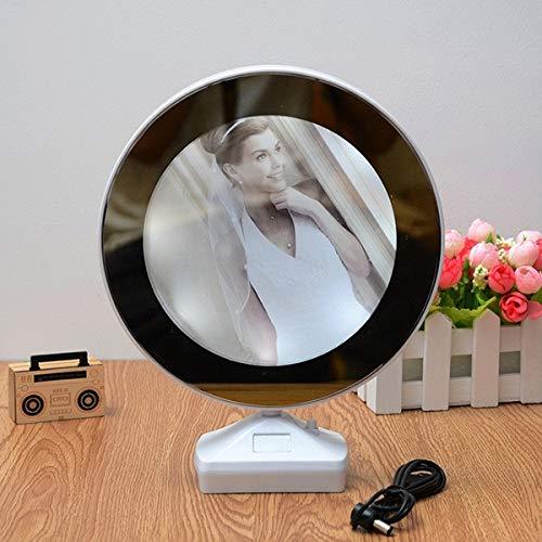Round LED Mirror Photo Frame in mirror mode, reflecting a clear image.