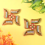 Swastik Decorative Sticker set with vibrant beads and mirror stones