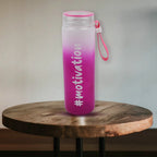Clear 350 ML glass water bottle with measurement markings to track daily hydration.