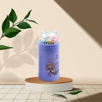 Girl's glass water bottle with a playful cat lid and glitter sparkle strap.