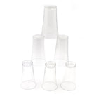 Angled view of the lightweight transparent plastic glasses.