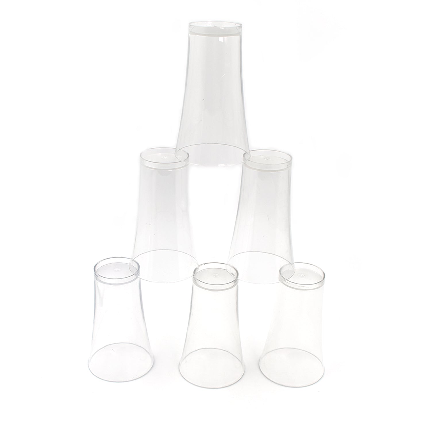 Angled view of the lightweight transparent plastic glasses.