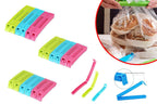 A hand demonstrating how to easily seal a snack bag with a plastic clip.
