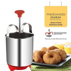 Angled perspective of the durable stainless steel vada maker.