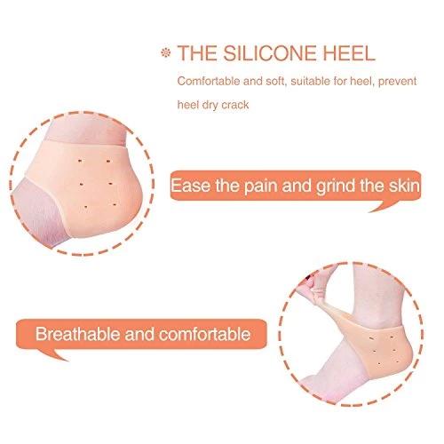 An individual wearing a silicone gel heel sock for effective heel repair and hydration.