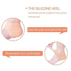 An individual wearing a silicone gel heel sock for effective heel repair and hydration.