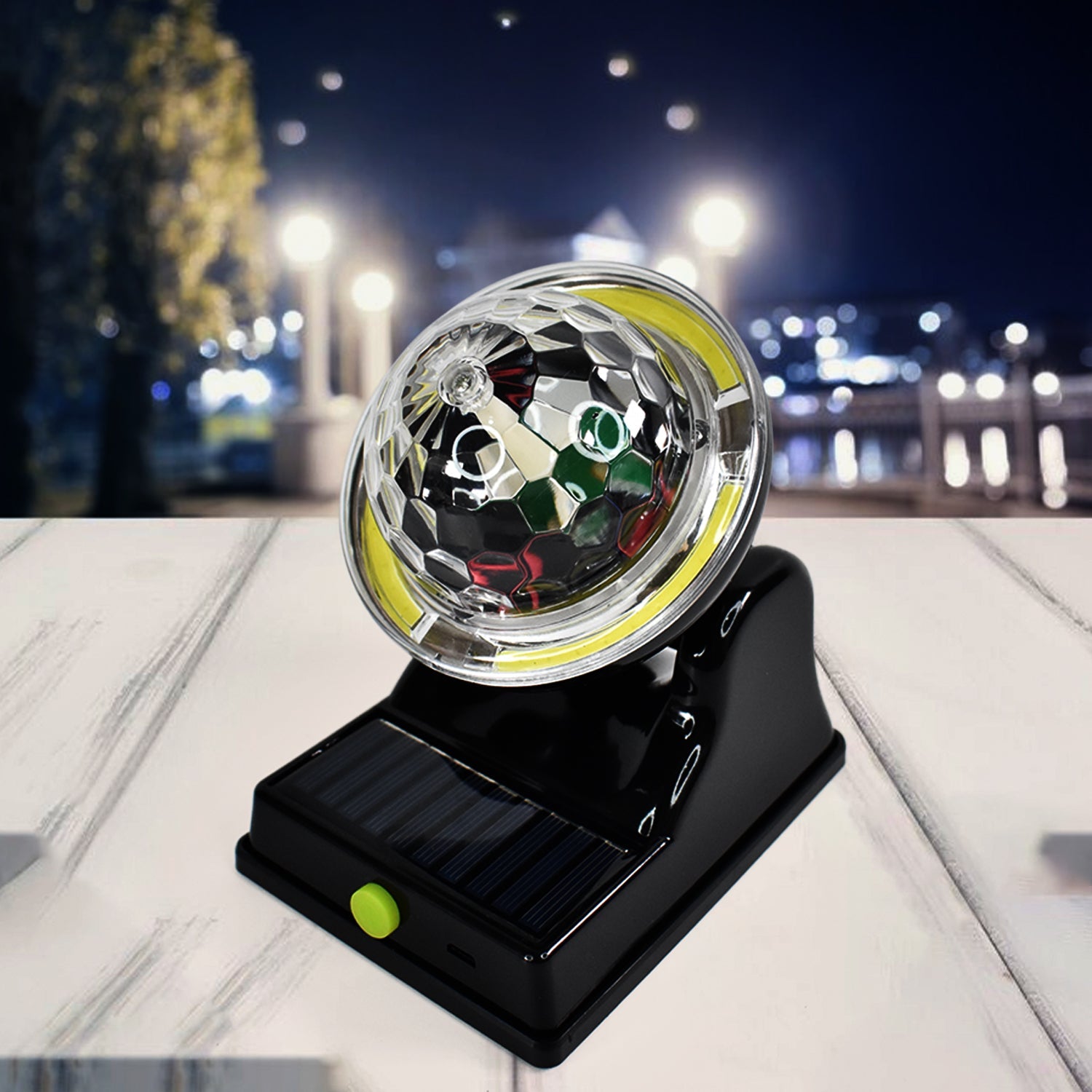 USB charge option for the solar multifunction party disco light