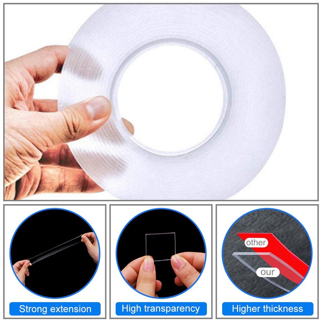 Traceless 3-meter double-sided nano tape being applied for easy removal.