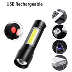 Rechargeable flashlight with adjustable zoom focus for versatile lighting.