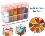 Detailed close-up of the multicolour plastic spice jars.