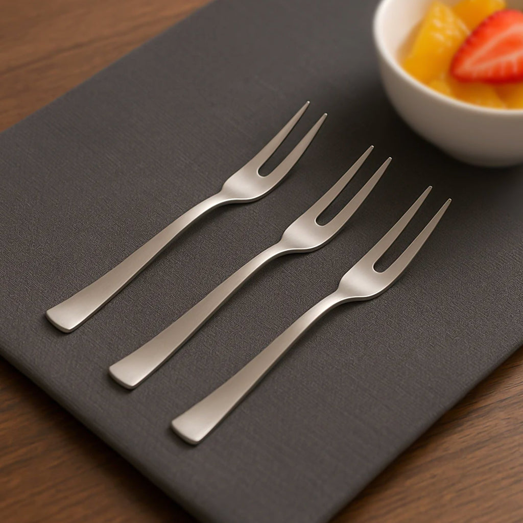 Mini Dessert and Fruit Fork Set showing sleek rust-proof handles