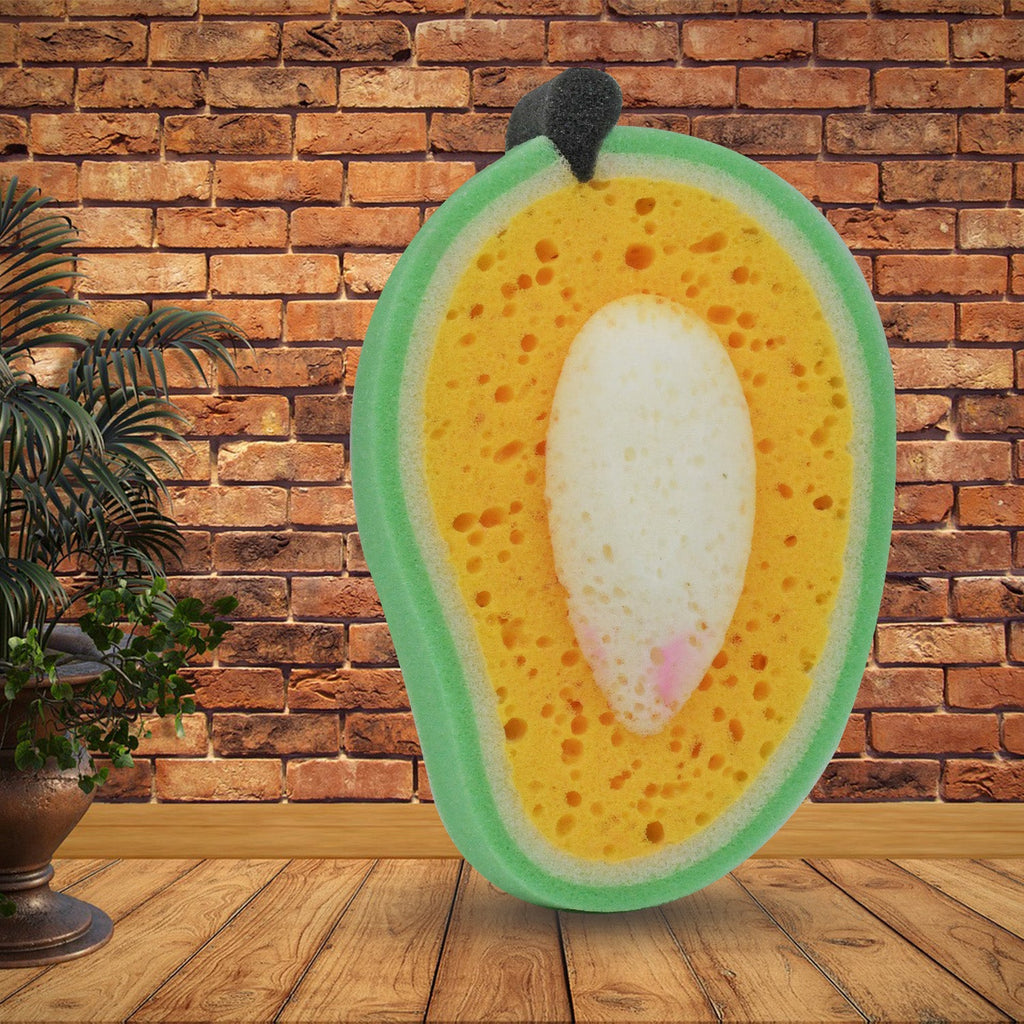 A single Mango Dish Sponge displayed, highlighting its unique fruit shape.