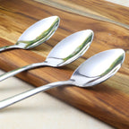 Top view of everyday dining spoon set with rust-resistant finish