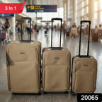 Soft side trolley luggage set with extended retractable handles for easy transport