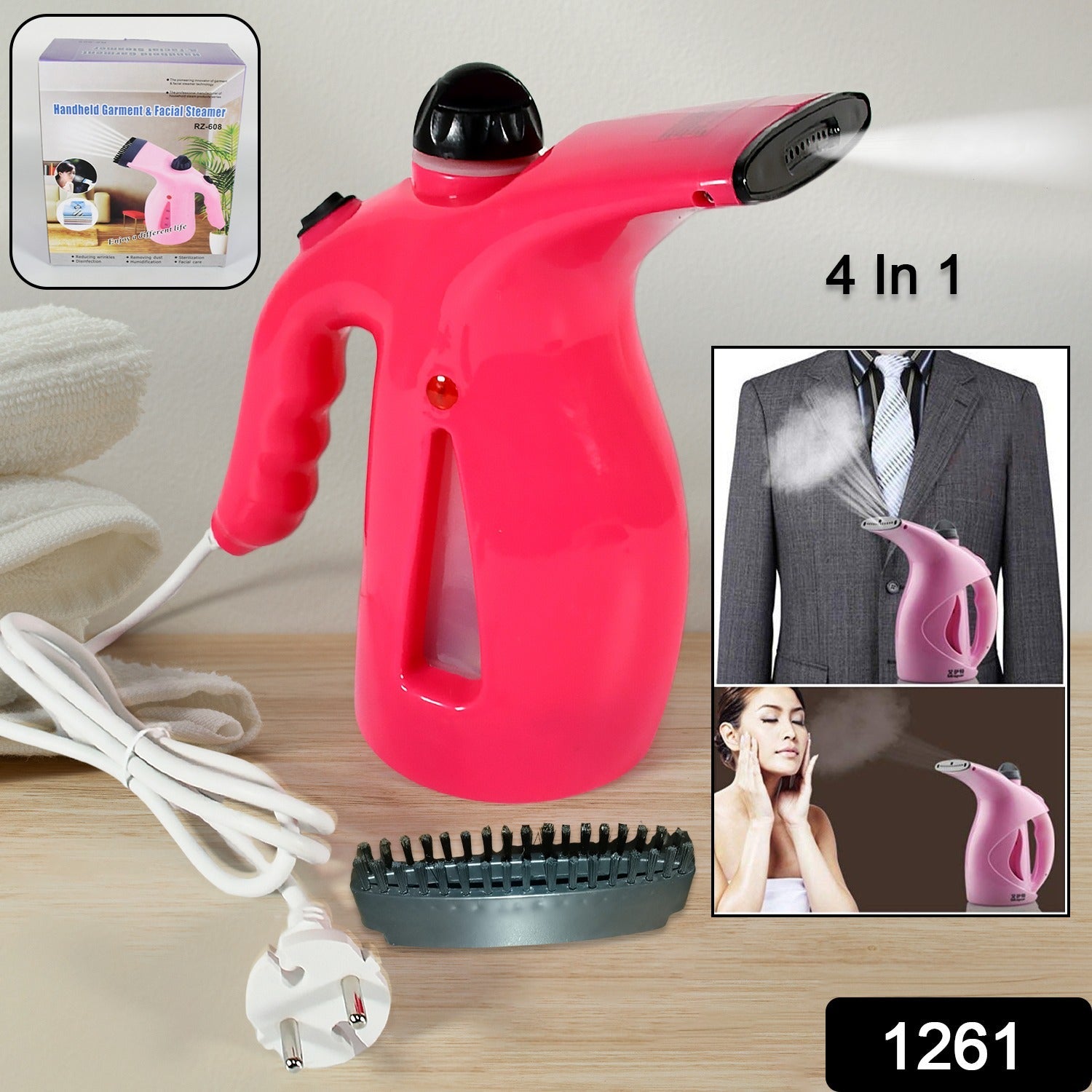User steaming wrinkles out of a shirt with the portable garment steamer.