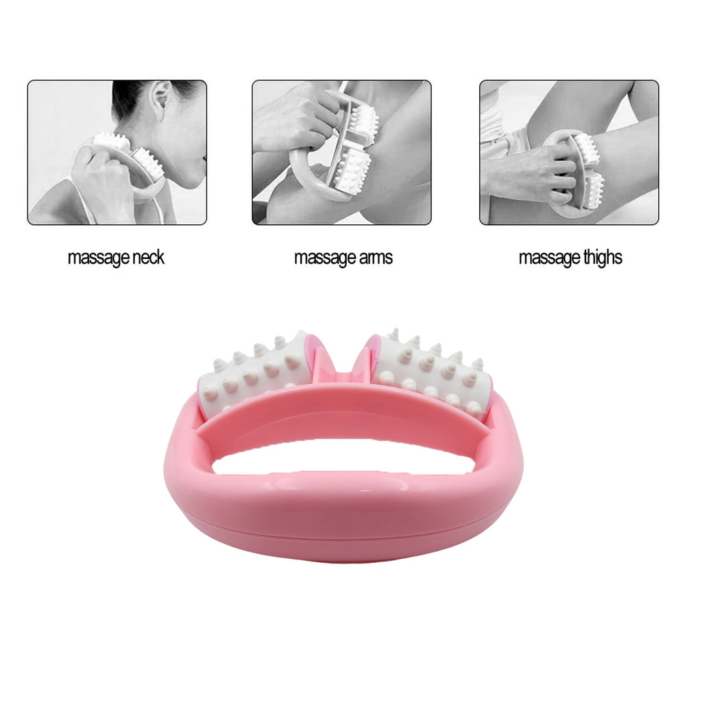 Person using the massage roller on their thigh to relieve muscle pain.
