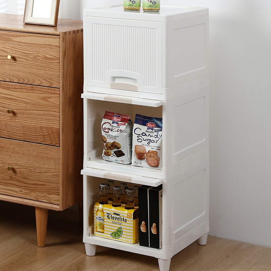 Front view of the Organivo 3-layer plastic storage cabinet in a neutral setting.