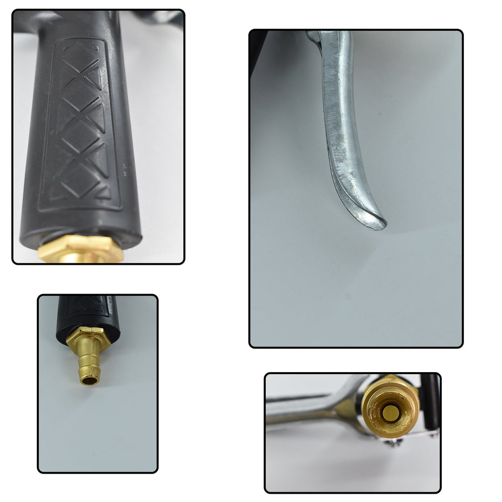 Non-slip grip on the gold trigger hose nozzle for comfortable use.