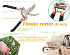 Sharp pruning shears with stainless steel bypass blades.