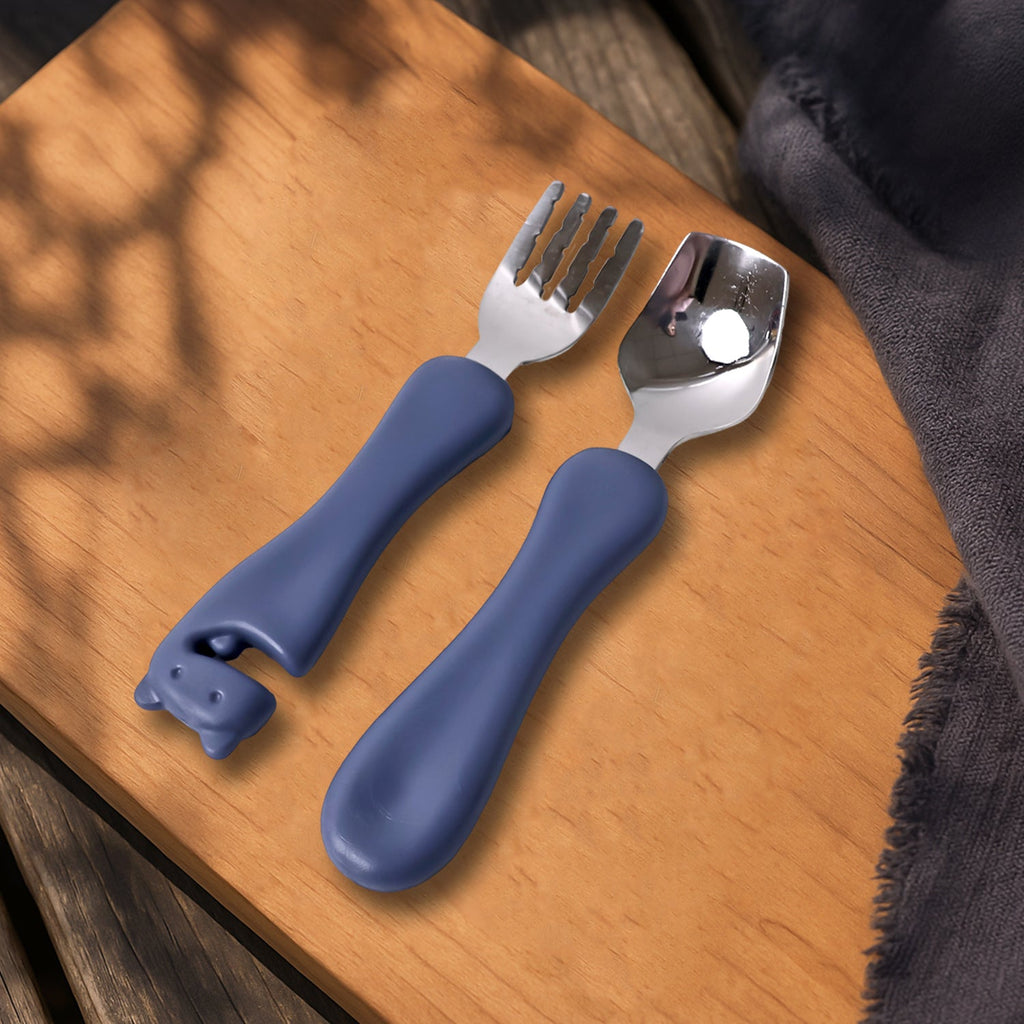 Ergonomic baby spoon and fork set with comfortable handles
