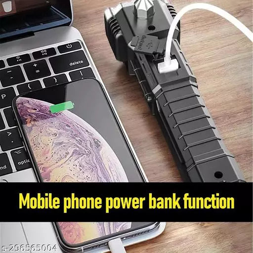 Compact rechargeable LED torch, viewed from the side, highlighting its USB charging port.