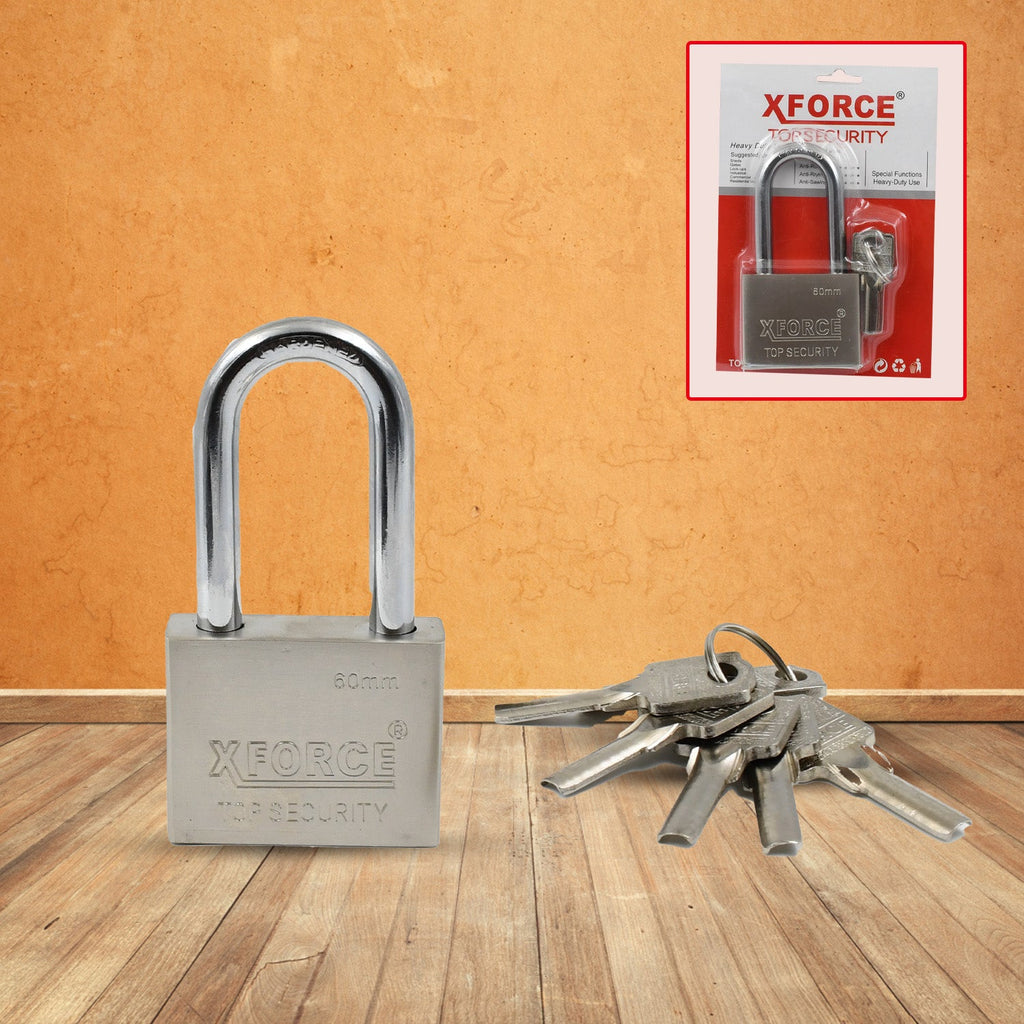 Robust 60mm padlock providing reliable security for a gate or shed.