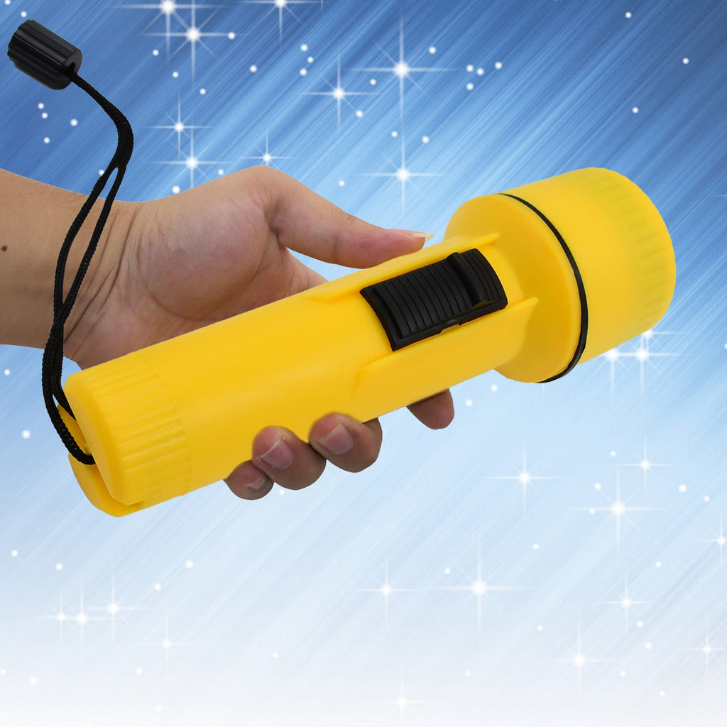 LED flashlight placed on a tent floor, ideal for camping and emergencies.
