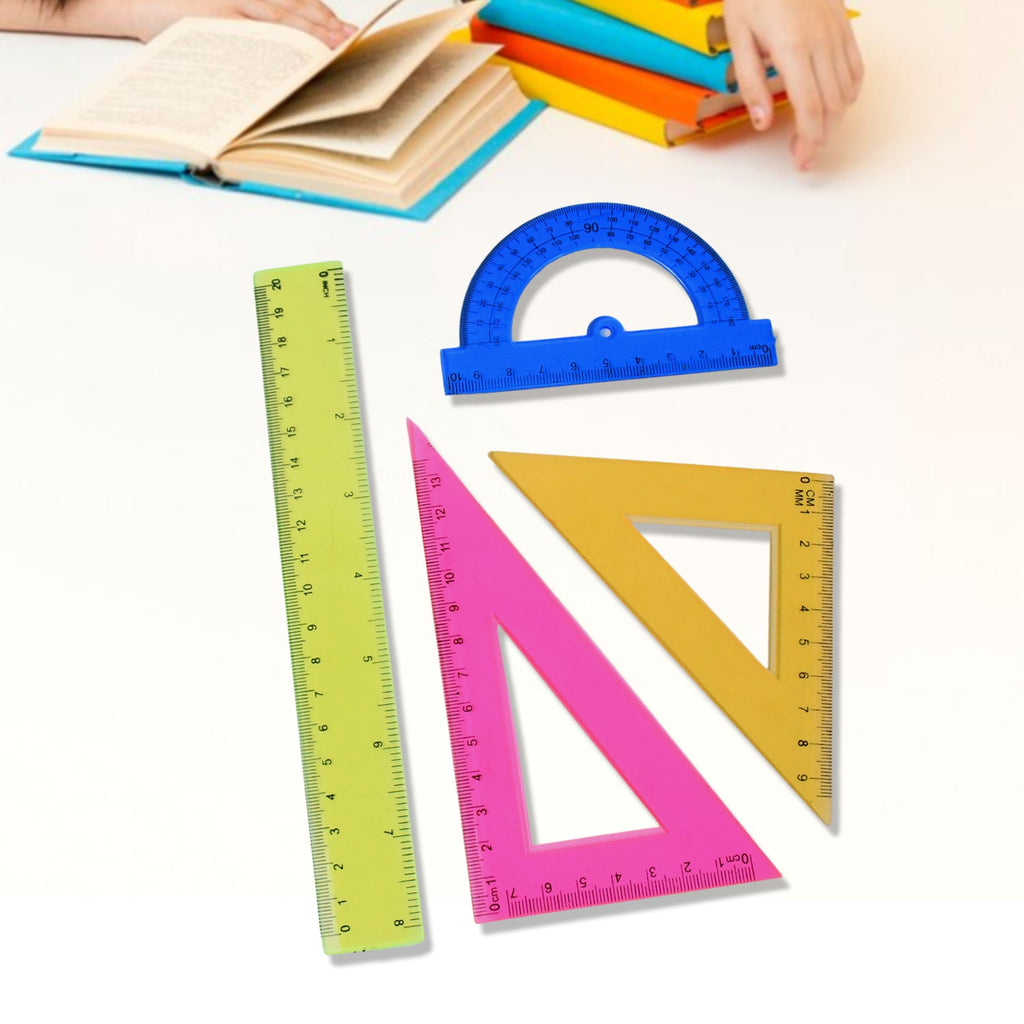 Transparent geometry kit tools for precise measurement and drawing