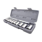Top-down view of the BoltForce 10-piece standard socket wrench set in its packaging.