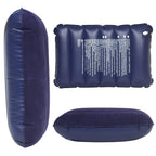 Soft blue inflatable pillow for travel, ready to provide comfort on the go.