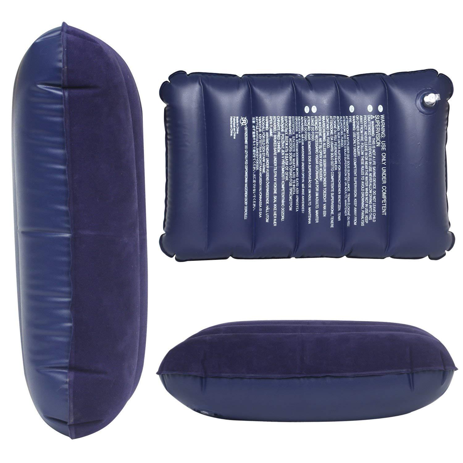 Soft blue inflatable pillow for travel, ready to provide comfort on the go.