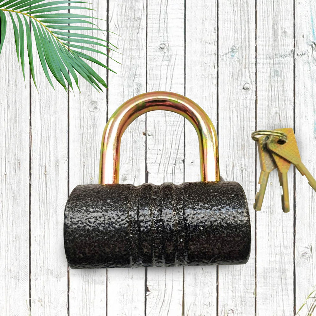 Top-down view of the waterproof iron padlock, showcasing its brass core mechanism.