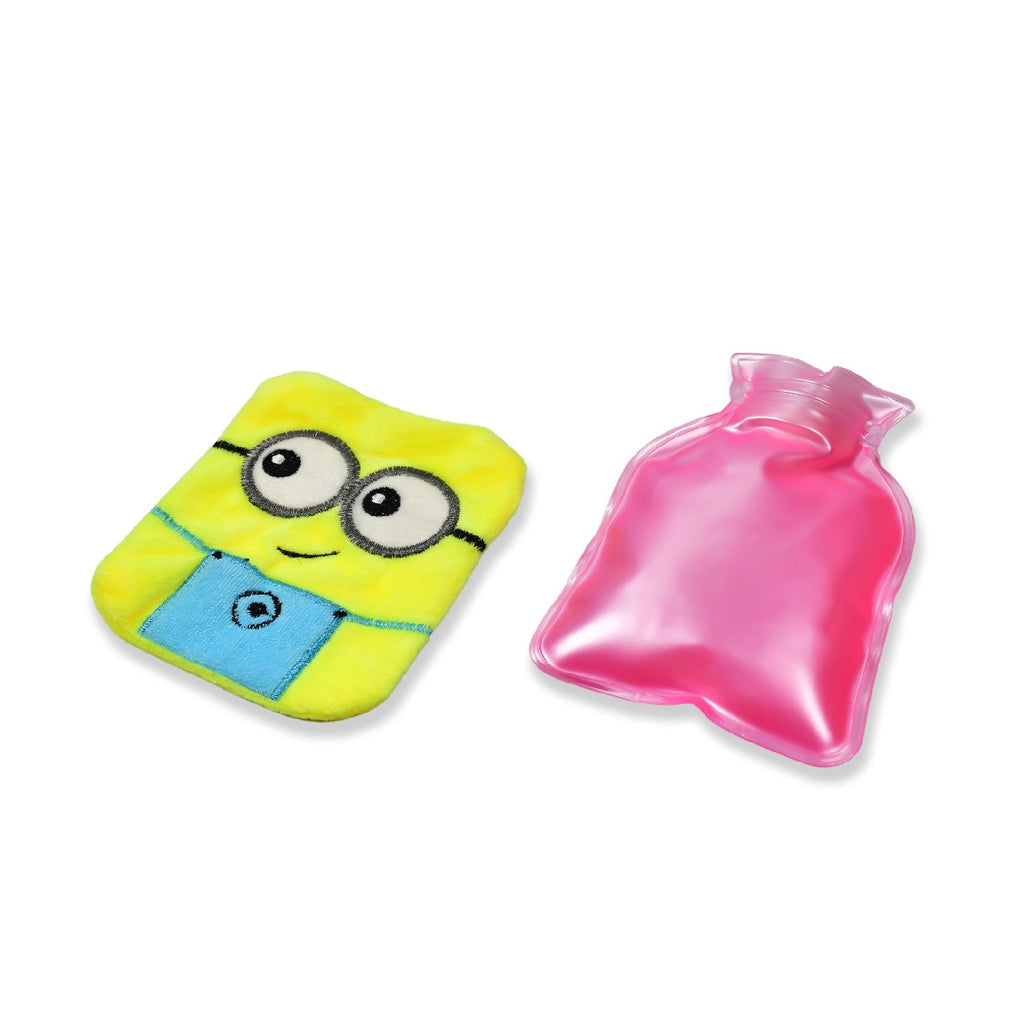 Side view of the Minions hot water bag, showing its compact size.