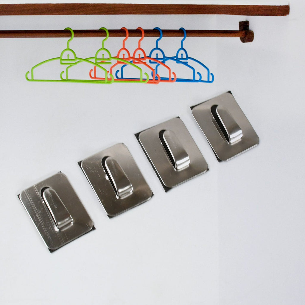 Set of rectangular and rounded heavy-duty self-adhesive wall hooks.