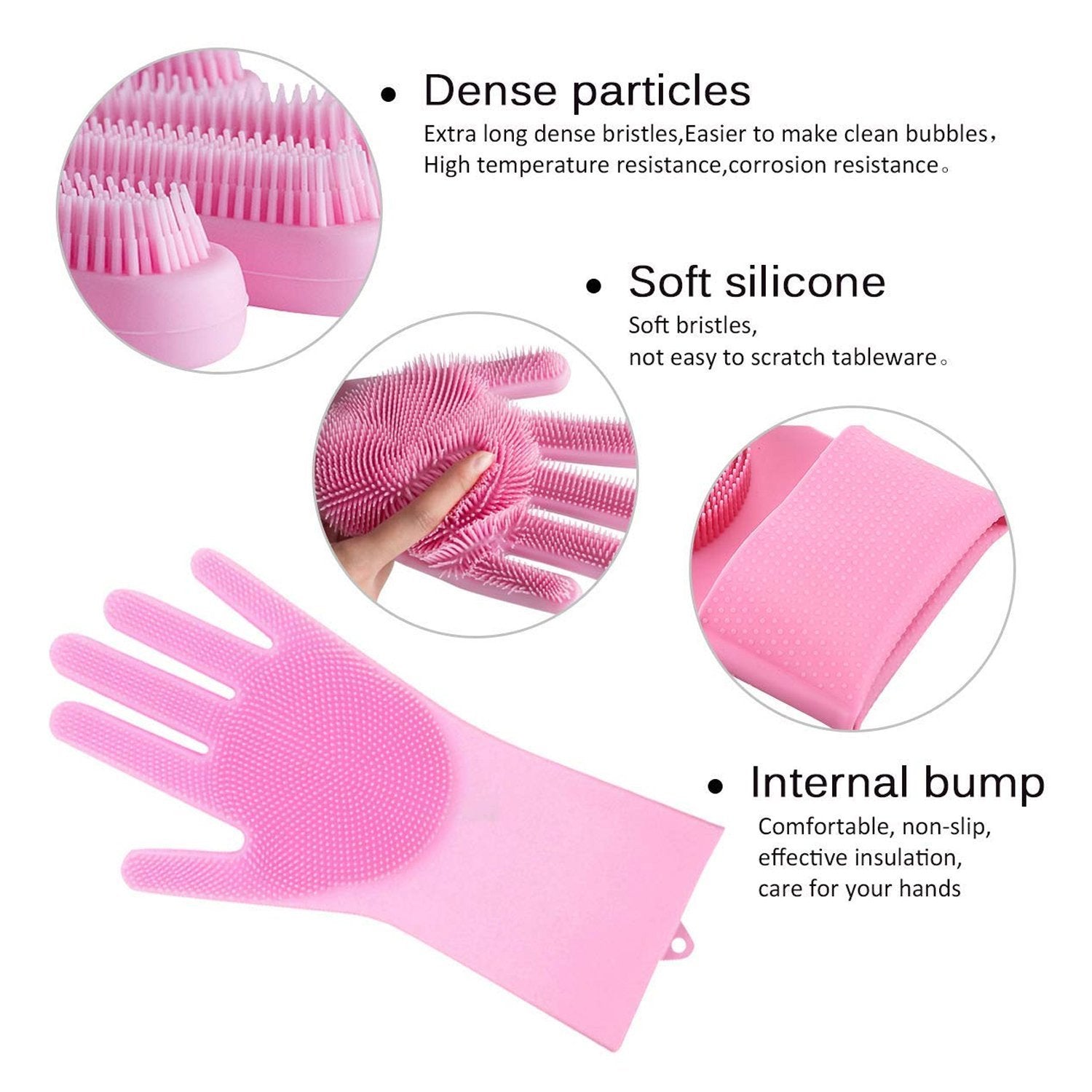 Reusable silicone gloves for kitchen and household cleaning tasks.