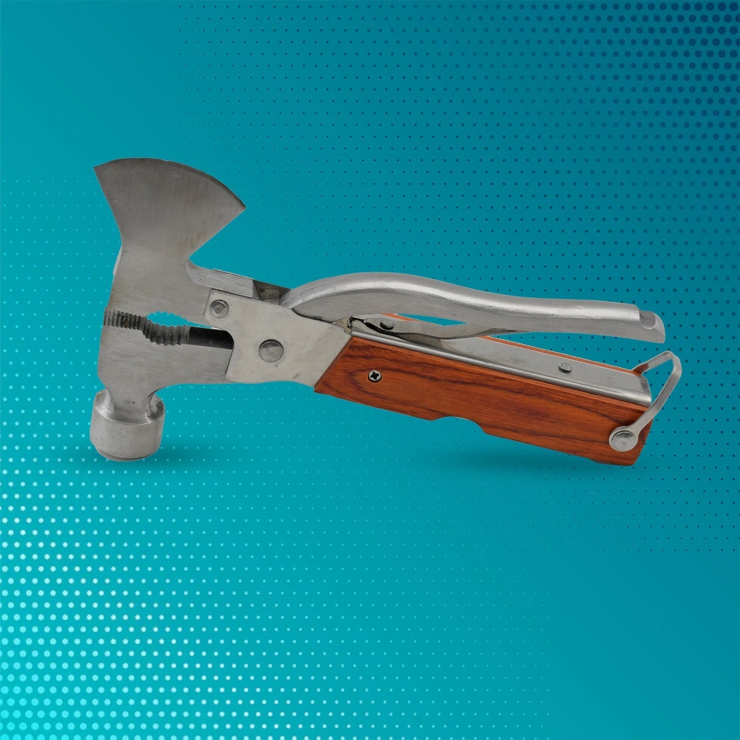 The versatile hammer multitool displayed with its various functions for everyday tasks.