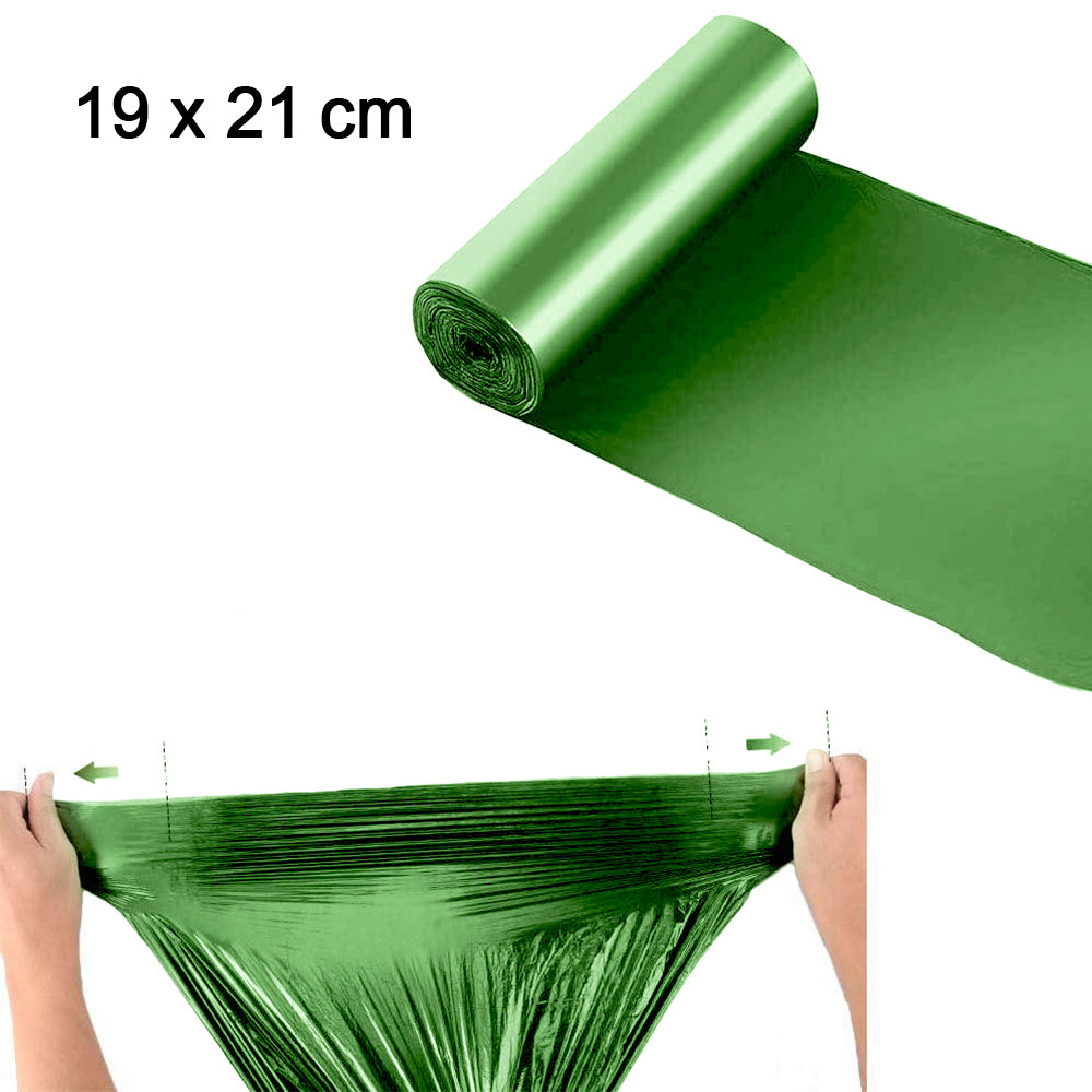 Biodegradable green garbage bags sized 19 by 21 inches for waste disposal