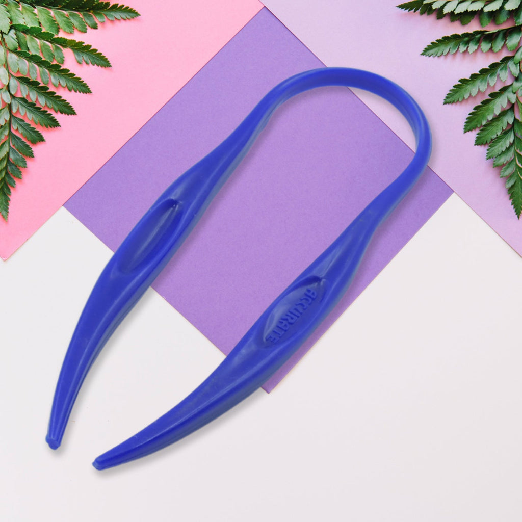 Ergonomic Plastic Tongue Cleaner with a comfortable handle, front view.