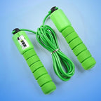 Electronic counting skipping rope in use, showing digital display.