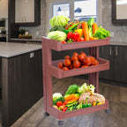 Plastic serving trolley with three tiers for kitchen and bar use.